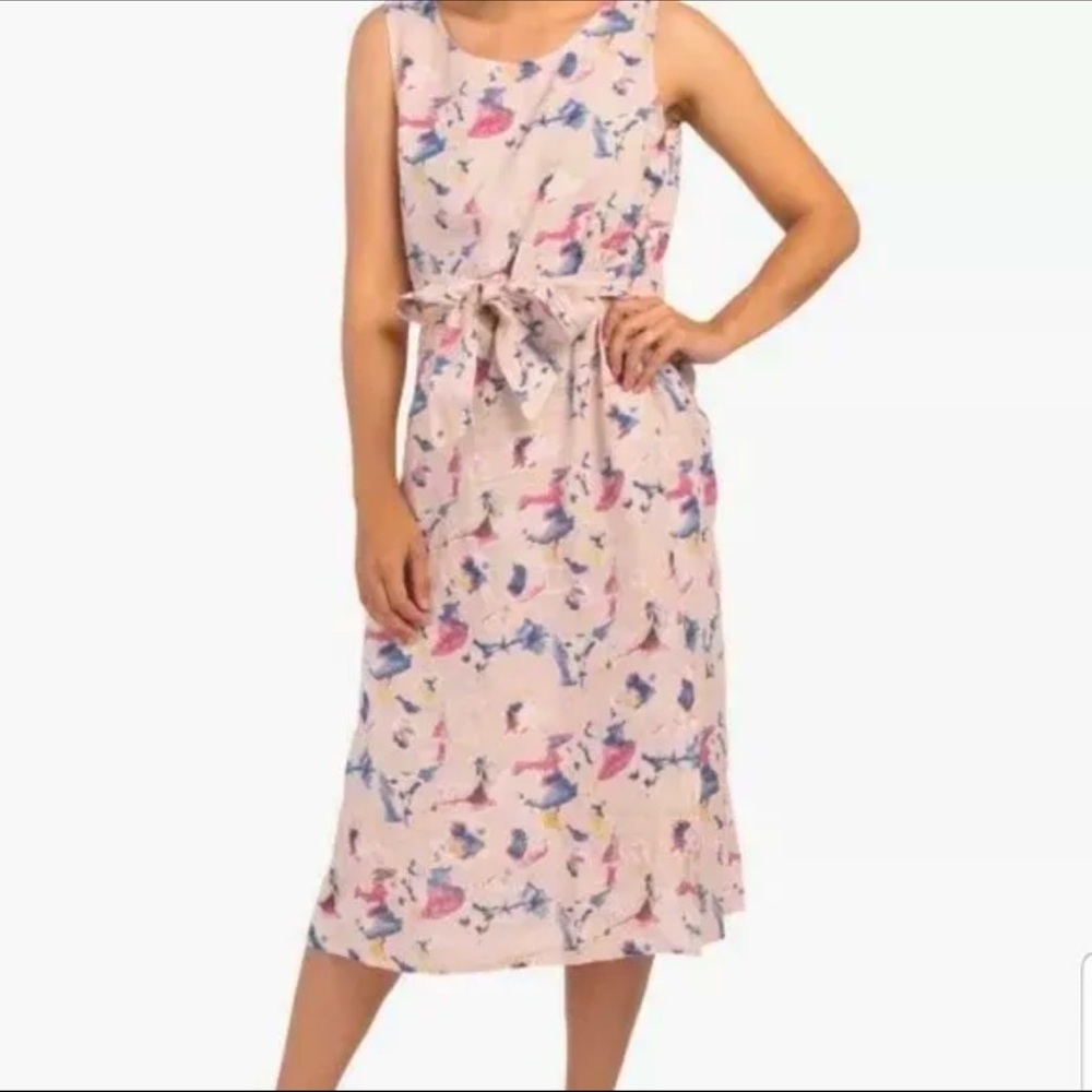 Bellambia Italy 100% Linen Elastic Belted Waist Maxi Sleeveless Dress  size s